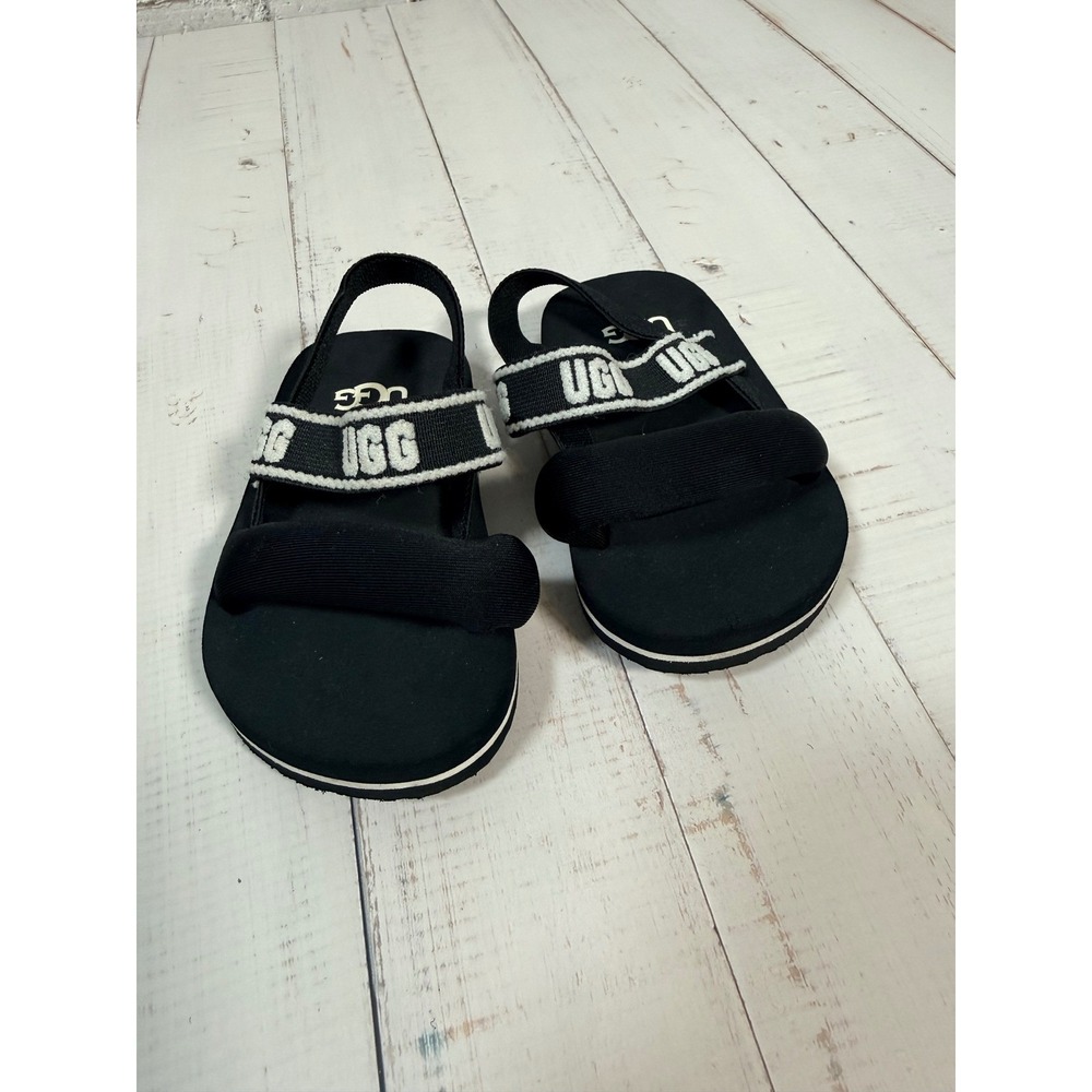 UGG Baby Black White Logo Elastic Back Strap Sport Sandals Slides FB1121L